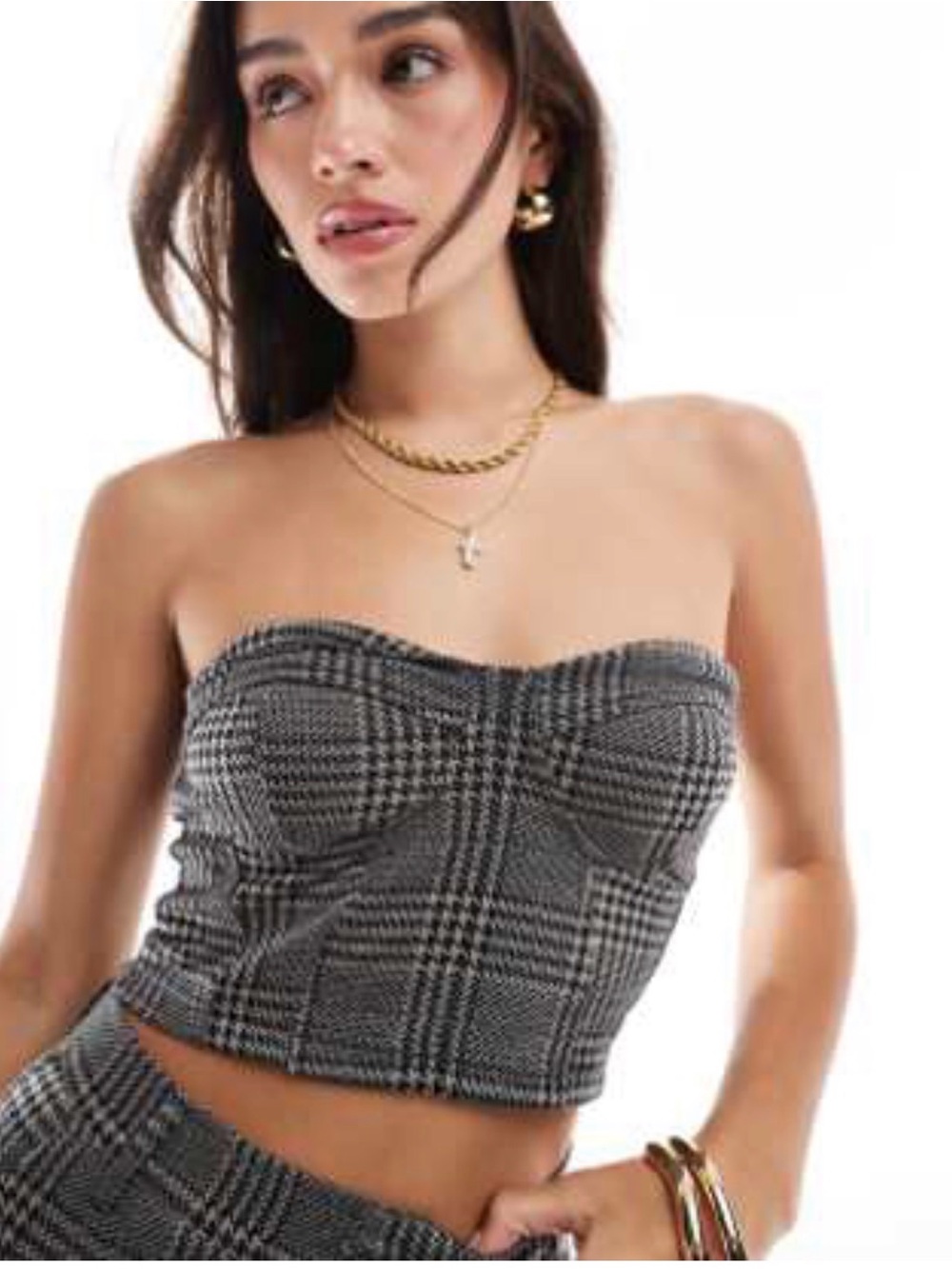 ASOS design Strapless Plaid Bustier Crop Top and Wide Leg Pants in Check